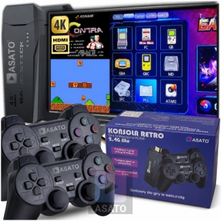 Konsola Retro 10000 Gier 4K HDMI 2 Bezprzewodowe Pady Obsługa 9 Konsol Plug & Play Przenośna ASATO®