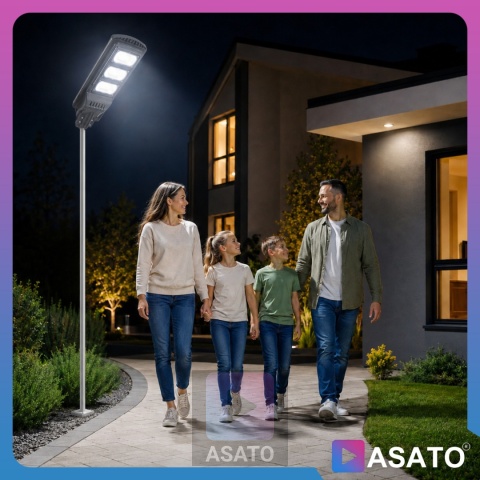 Lampa Uliczna Solarna LED 90W ze Słupkiem Czujnikiem Ruchu Pilot Uchwyt