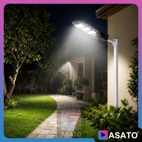 Lampa Uliczna Solarna LED 90W ze Słupkiem Czujnikiem Ruchu Pilot Uchwyt
