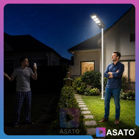 Lampa Uliczna Solarna LED 90W ze Słupkiem Czujnikiem Ruchu Pilot Uchwyt