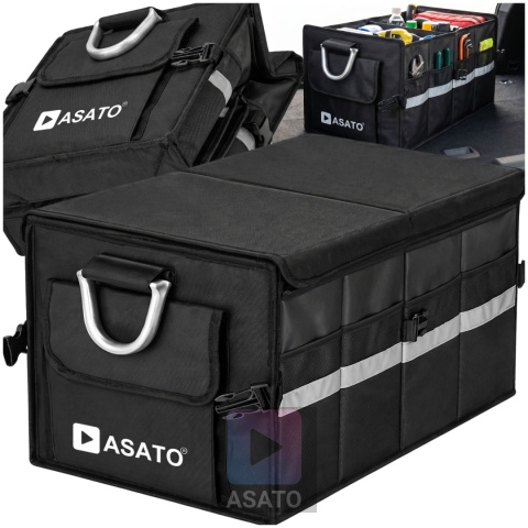 Organizer do bagażnika samochodowego LUX 1F ASATO® składany 60x35x30 cm z klapą i przegrodami