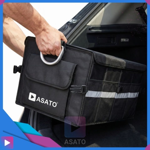 Organizer do bagażnika samochodowego LUX 1F ASATO® składany 60x35x30 cm z klapą i przegrodami