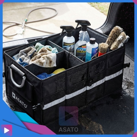 Organizer do bagażnika samochodowego LUX 1F ASATO® składany 60x35x30 cm z klapą i przegrodami