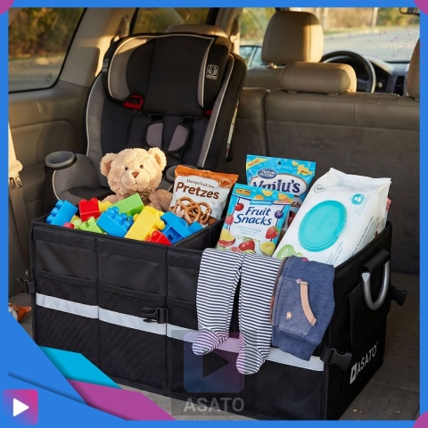 Organizer do bagażnika samochodowego LUX 1F ASATO® składany 60x35x30 cm z klapą i przegrodami