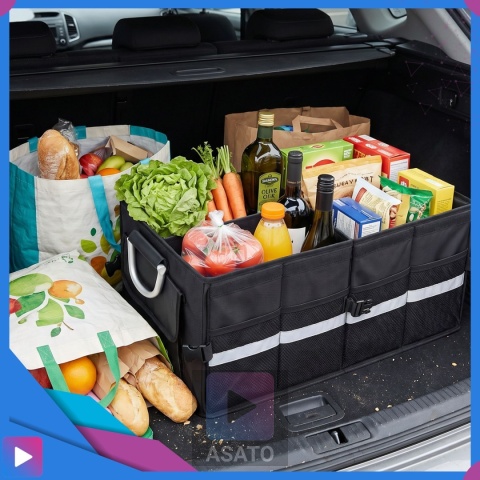 Organizer do bagażnika samochodowego LUX 1F ASATO® składany 60x35x30 cm z klapą i przegrodami