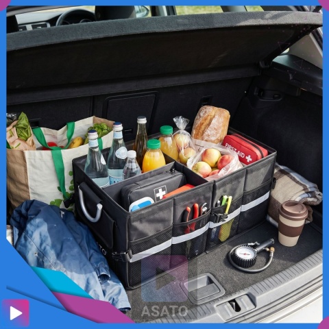 Organizer do bagażnika samochodowego LUX 1F ASATO® składany 60x35x30 cm z klapą i przegrodami