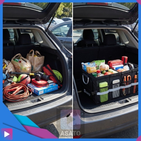 Organizer do bagażnika samochodowego LUX 1F ASATO® składany 60x35x30 cm z klapą i przegrodami
