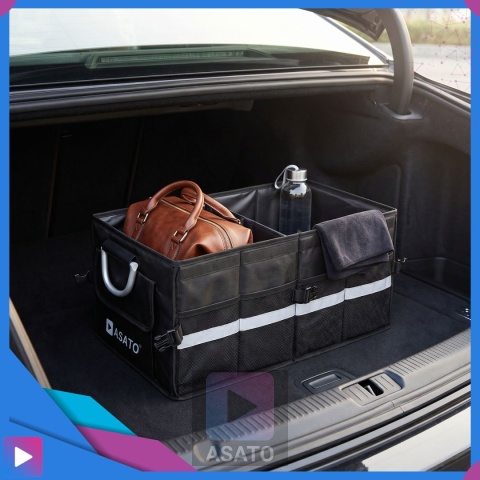 Organizer do bagażnika samochodowego LUX 1F ASATO® składany 60x35x30 cm z klapą i przegrodami