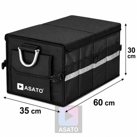 Organizer do bagażnika samochodowego LUX 1F ASATO® składany 60x35x30 cm z klapą i przegrodami