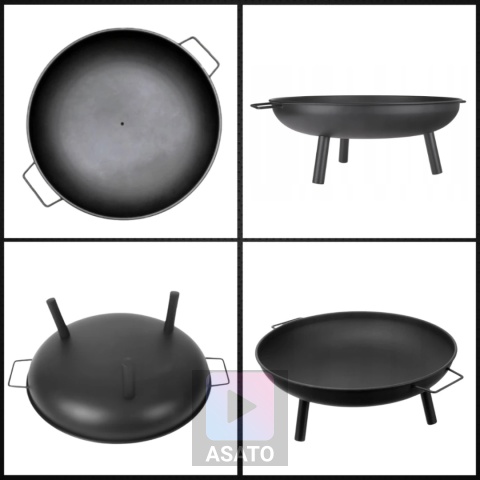 Palenisko ogrodowe na grill kociołek 60cm do ogniska stalowe czarne uchwyty