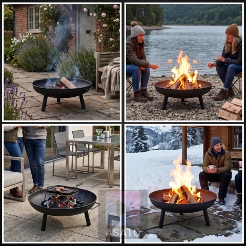 Palenisko ogrodowe na grill kociołek 60cm do ogniska stalowe czarne uchwyty