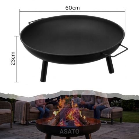 Palenisko ogrodowe na grill kociołek 60cm do ogniska stalowe czarne uchwyty