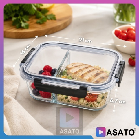 Pojemniki Szklane na Żywność Dwukomorowe Zestaw 4 szt Hermetyczne 1020ml ASATO®