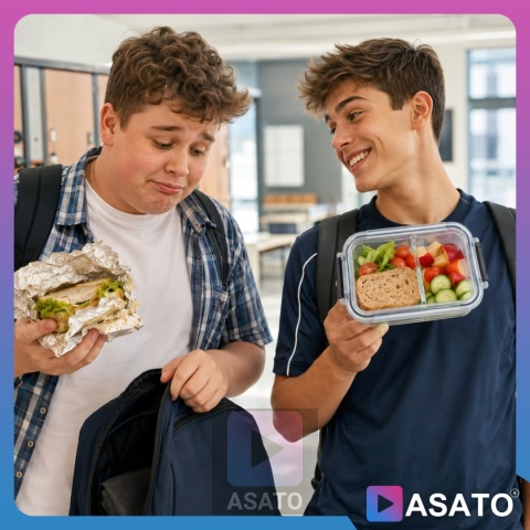 Pojemniki Szklane na Żywność Dwukomorowe Zestaw 4 szt Hermetyczne 1020ml ASATO®