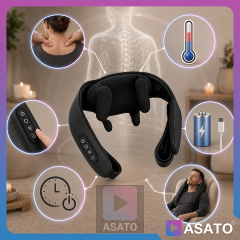 Masażer do Szyi Karku SHIATSU BEZPRZEWODOWY Medical PRO do Pleców Ramion Premium Czarny