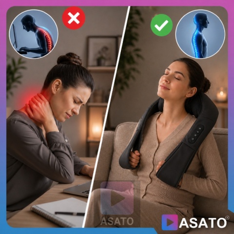 Masażer do Szyi Karku SHIATSU BEZPRZEWODOWY Medical PRO do Pleców Ramion Premium Czarny
