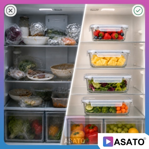 Pojemniki Szklane na Żywność 4 szt Żaroodporne Hermetyczne Lunchbox ASATO®