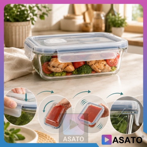 Pojemniki Szklane na Żywność 4 szt Żaroodporne Hermetyczne Lunchbox ASATO®