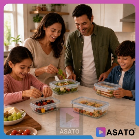 Pojemniki Szklane na Żywność 4 szt Żaroodporne Hermetyczne Lunchbox ASATO®