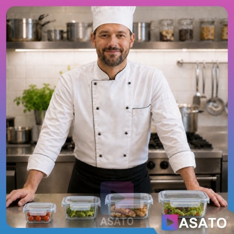 Pojemniki Szklane na Żywność 4 szt Żaroodporne Hermetyczne Lunchbox ASATO®
