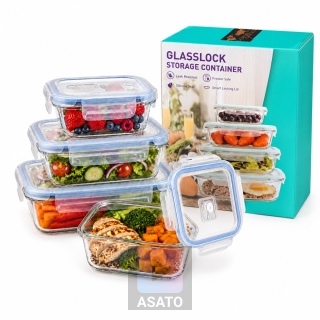 Pojemniki Szklane na Żywność 4 szt Żaroodporne Hermetyczne Lunchbox ASATO®
