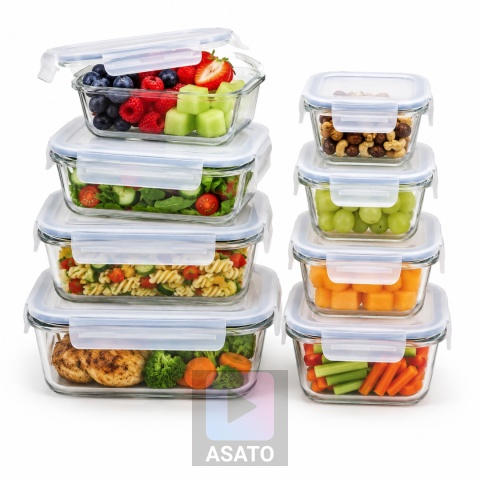 8x Szklane Pojemniki na Żywność LUNCHBOX do Przechowywania Jedzenia do Lodówki do Mikrofalówki lub Piekarnika
