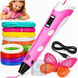 Długopis 3D dla Dzieci + Wkłady Filament 9 metrów Zestaw do Zabawy Drukarka Pen 5.0 Asato
