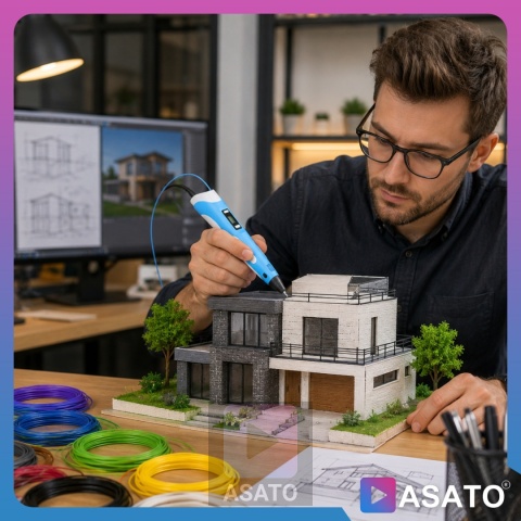 Długopis 3D dla Dzieci + Wkłady Filament 9 metrów Zestaw do Zabawy Drukarka Pen 5.0 Asato