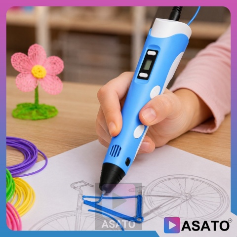 Długopis 3D dla Dzieci + Wkłady Filament 9 metrów Zestaw do Zabawy Drukarka Pen 5.0 Asato