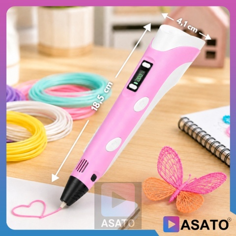 Długopis 3D dla Dzieci + Wkłady Filament 9 metrów Zestaw do Zabawy Drukarka Pen 5.0 Asato