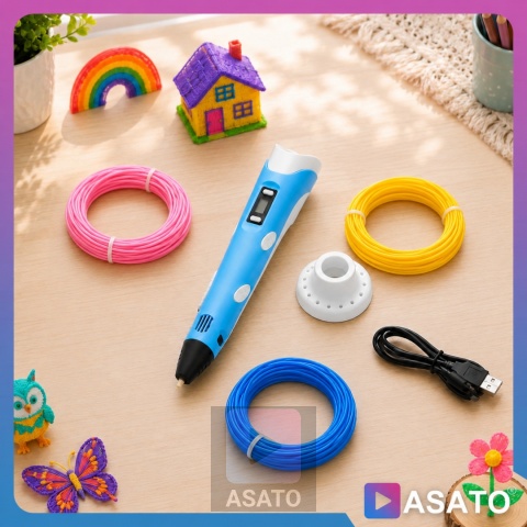Długopis 3D dla Dzieci + Wkłady Filament 9 metrów Zestaw do Zabawy Drukarka Pen 5.0 Asato