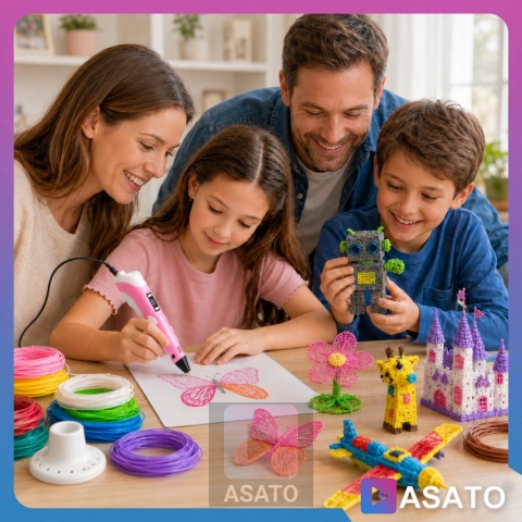 Długopis 3D dla Dzieci + Wkłady Filament 9 metrów Zestaw do Zabawy Drukarka Pen 5.0 Asato