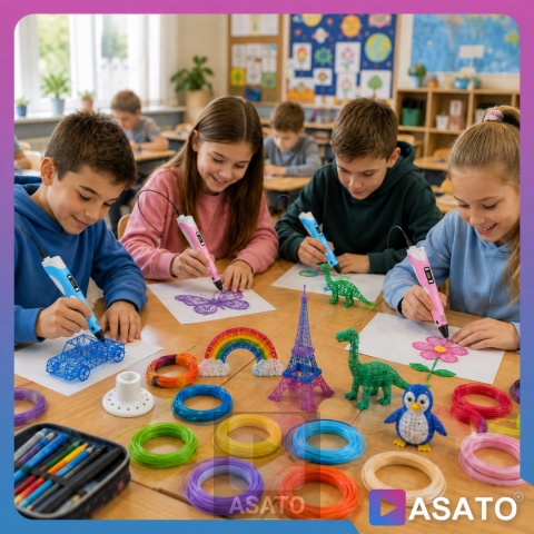 Długopis 3D dla Dzieci + Wkłady Filament 9 metrów Zestaw do Zabawy Drukarka Pen 5.0 Asato
