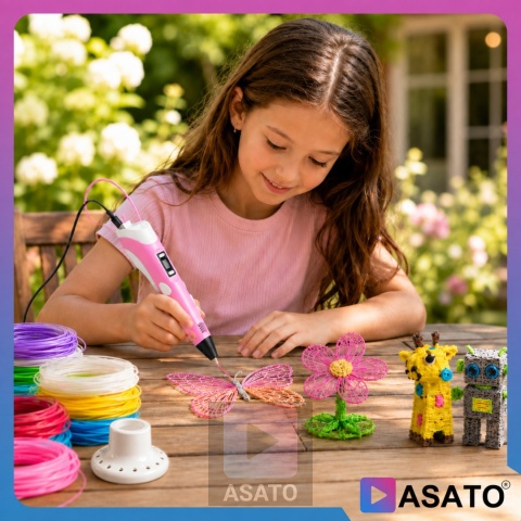Długopis 3D dla Dzieci + Wkłady Filament 9 metrów Zestaw do Zabawy Drukarka Pen 5.0 Asato