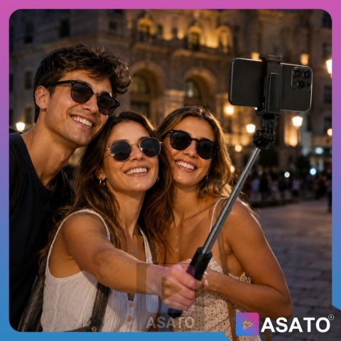 Kijek do Selfie Stick z Lampą LED Statyw Tripod + Pilot Bluetooth