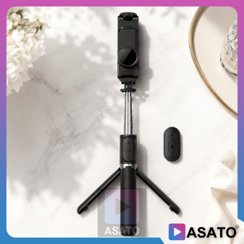 Kijek do Selfie Stick z Lampą LED Statyw Tripod + Pilot Bluetooth