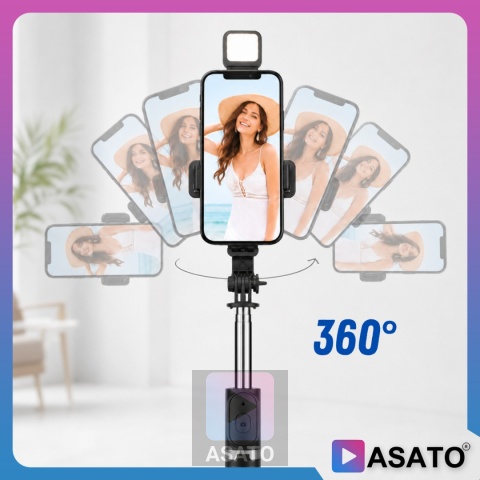 Kijek do Selfie Stick z Lampą LED Statyw Tripod + Pilot Bluetooth