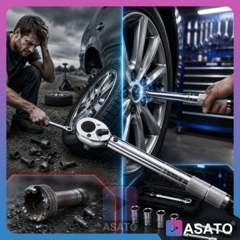 Klucz Dynamometryczny do Kół ASATO® 1/2" 28-210Nm 3 Nasadki Przedłużka Walizka Blokada Momentu ASATO®