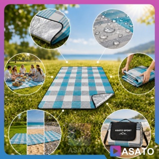 Koc Mata Piknikowa Plażowa Wodoodporna ASATO® - Duża 200x200cm - Izolacja Aluminiowa - Składany Premium