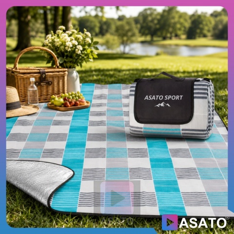 Koc Mata Piknikowa Plażowa Wodoodporna ASATO® - Duża 200x200cm - Izolacja Aluminiowa - Składany Premium