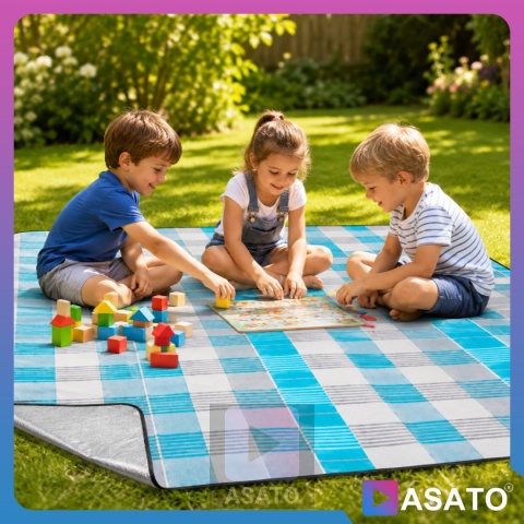 Koc Mata Piknikowa Plażowa Wodoodporna ASATO® - Duża 200x200cm - Izolacja Aluminiowa - Składany Premium