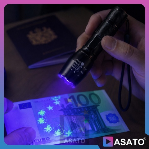 Latarka Taktyczna 2w1 LED + UV Survivalowa Zoom Wojskowa Akumulatorowa z Ładowarką
