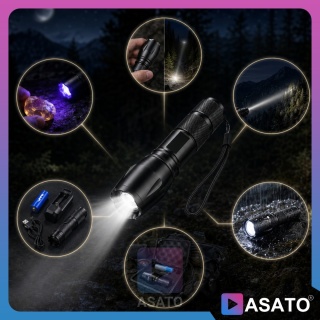 Latarka Taktyczna 2w1 LED + UV Survivalowa Zoom Wojskowa Akumulatorowa z Ładowarką
