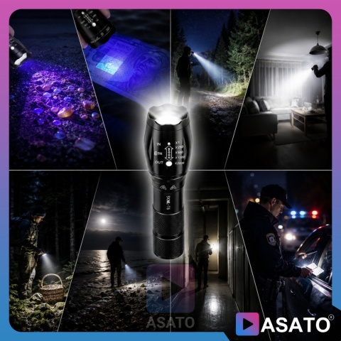 Latarka Taktyczna 2w1 LED + UV Survivalowa Zoom Wojskowa Akumulatorowa z Ładowarką