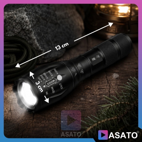 Latarka Taktyczna 2w1 LED + UV Survivalowa Zoom Wojskowa Akumulatorowa z Ładowarką