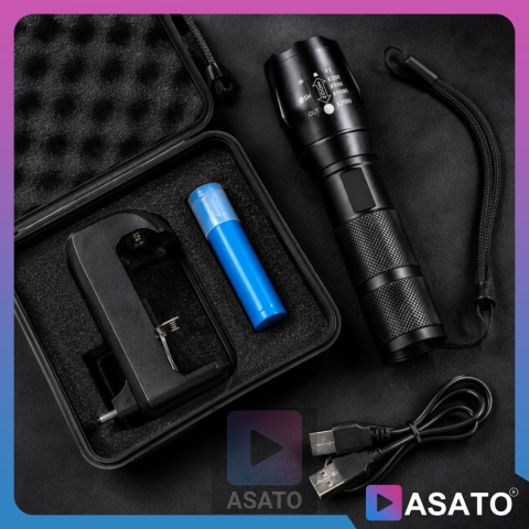 Latarka Taktyczna 2w1 LED + UV Survivalowa Zoom Wojskowa Akumulatorowa z Ładowarką