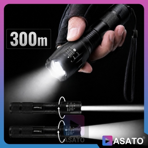 Latarka Taktyczna 2w1 LED + UV Survivalowa Zoom Wojskowa Akumulatorowa z Ładowarką