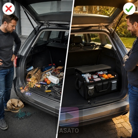 Organizer do Bagażnika Samochodu PREMIUM Składany XL Antypoślizgowy Wzmocniony z Klapą ASATO®