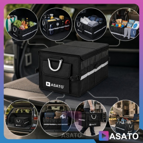 Organizer do bagażnika samochodowego LUX 1F ASATO® składany 60x35x30 cm z klapą i przegrodami