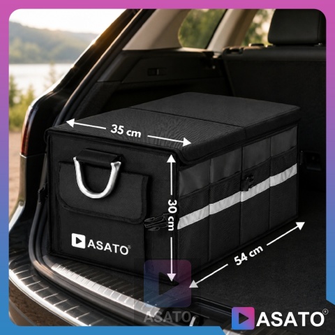 Organizer do bagażnika samochodowego LUX 1F ASATO® składany 60x35x30 cm z klapą i przegrodami